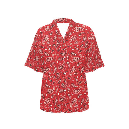 Bandana Paisley Red Print Design LKS3011 Women's Hawaiian Shirt