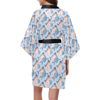 Bluebird Pattern Print Design 01 Women's Short Kimono