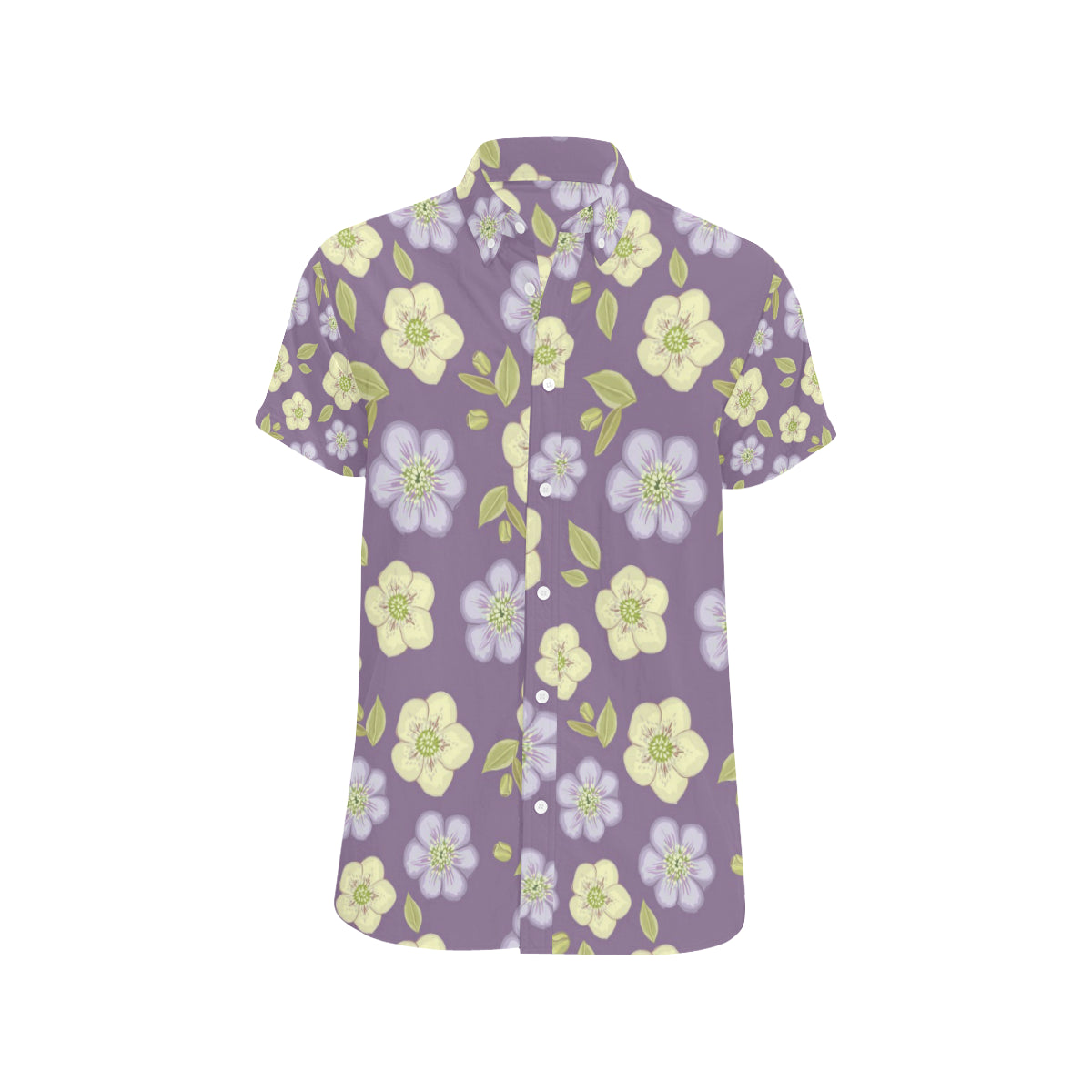 Anemone Pattern Print Design AM013 Men's Short Sleeve Button Up Shirt