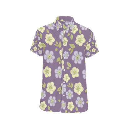 Anemone Pattern Print Design AM013 Men's Short Sleeve Button Up Shirt