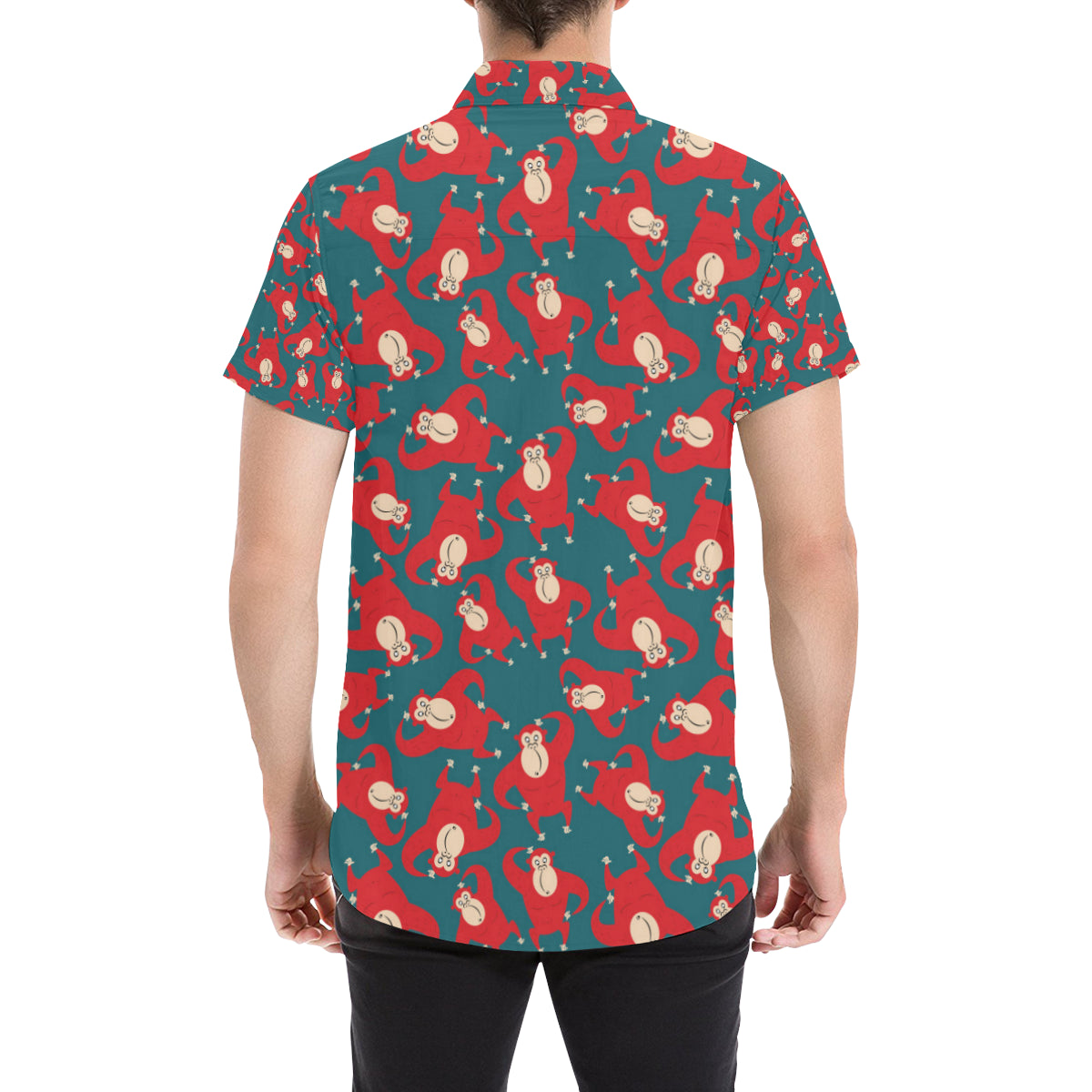 Chimpanzee Pattern Print Design 04 Men's Short Sleeve Button Up Shirt