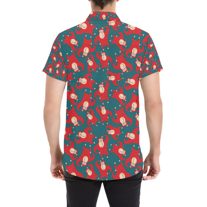Chimpanzee Pattern Print Design 04 Men's Short Sleeve Button Up Shirt