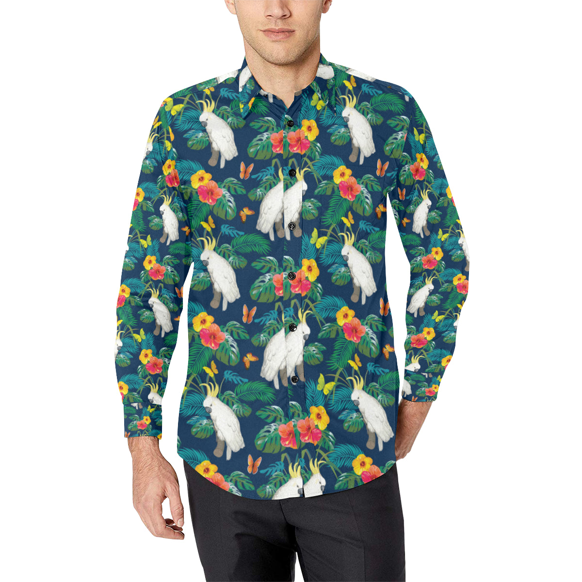 Cockatoo Tropical Pattern Print Design 02 Men's Long Sleeve Shirt