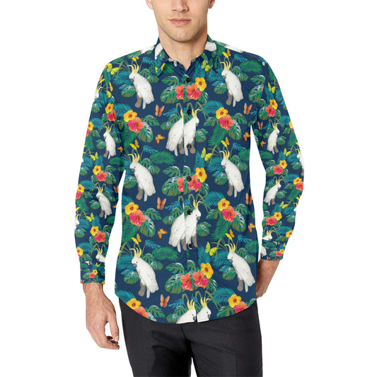 Cockatoo Tropical Pattern Print Design 02 Men's Long Sleeve Shirt