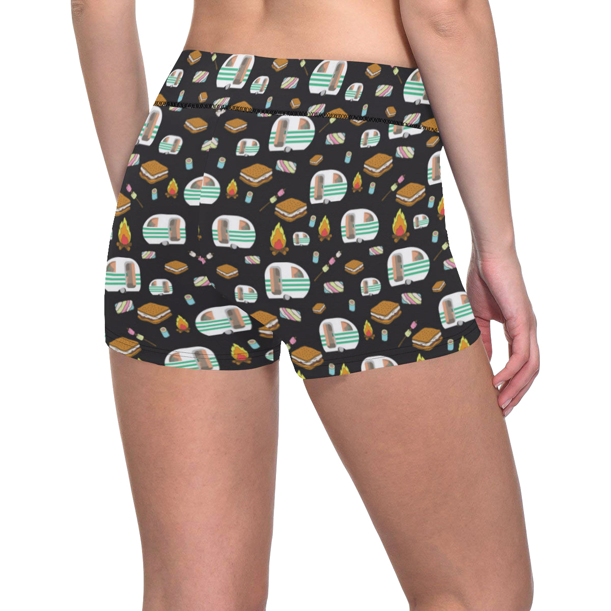 Camper marshmallow Camping Design Print Yoga Shorts