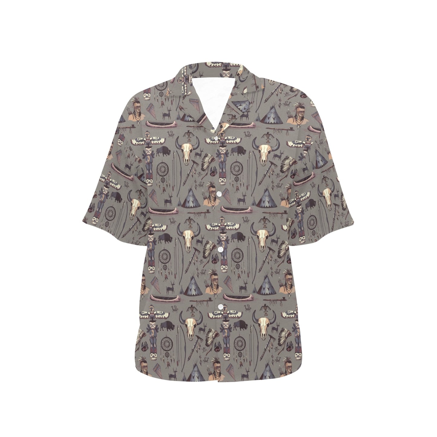 Native Indian life Design Print Women's Hawaiian Shirt
