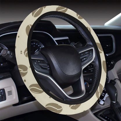 Coffee Pattern Print Design 02 Steering Wheel Cover with Elastic Edge