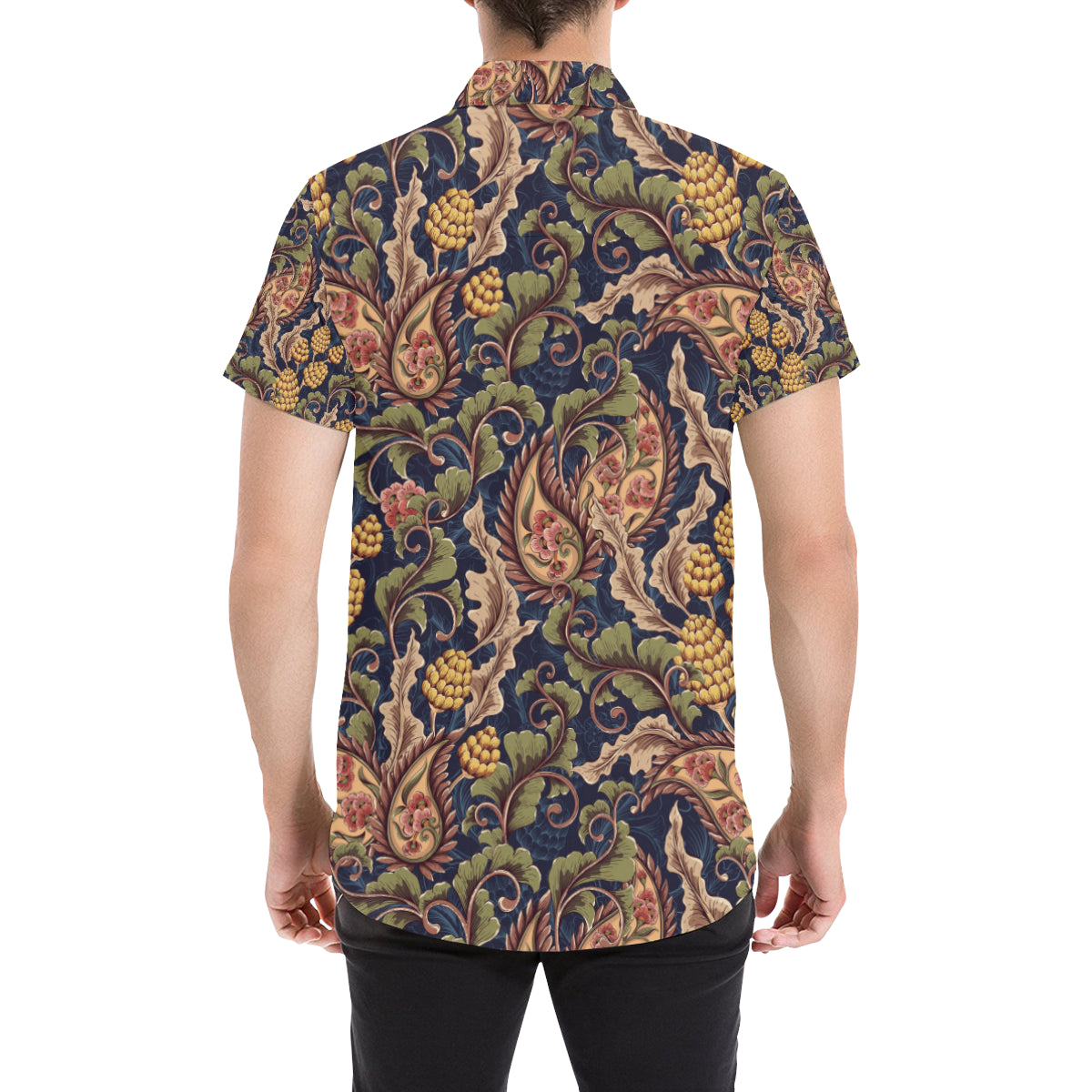 Floral Vintage Classic Print Men's Short Sleeve Button Up Shirt