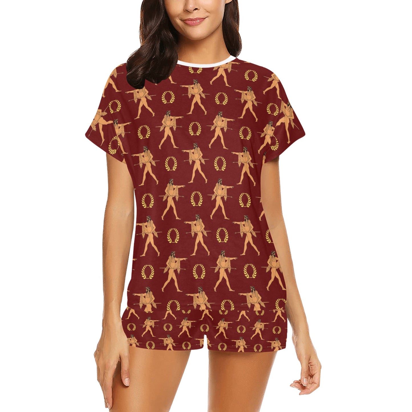 Ancient Greek Print Design LKS307 Women's Short Pajama Set