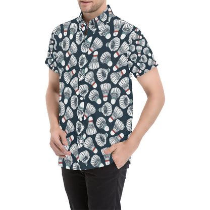 Badminton Ball Pattern Print Design 01 Men's Short Sleeve Button Up Shirt
