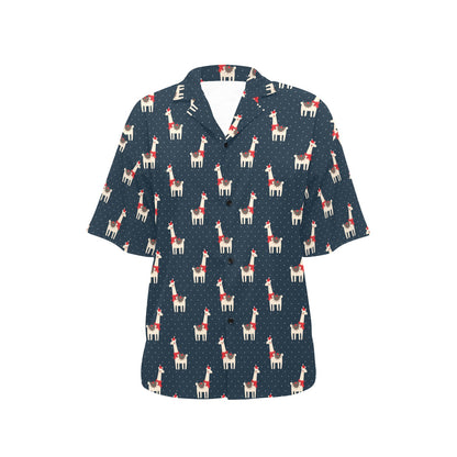 Llama with Polka Dot Themed Print Women's Hawaiian Shirt