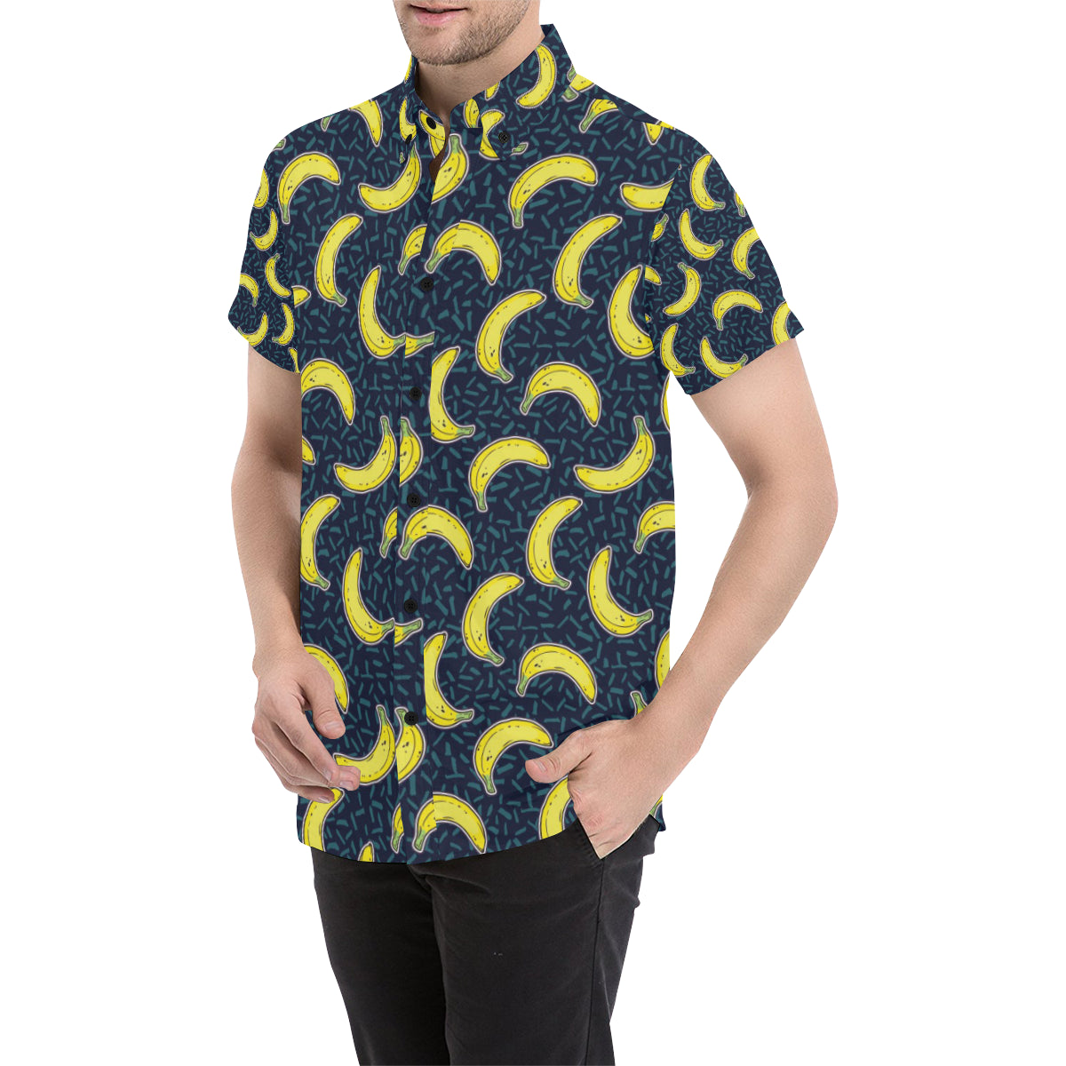 Banana Pattern Print Design BA09 Men's Short Sleeve Button Up Shirt