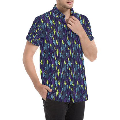Shark Neon color Print Men's Short Sleeve Button Up Shirt
