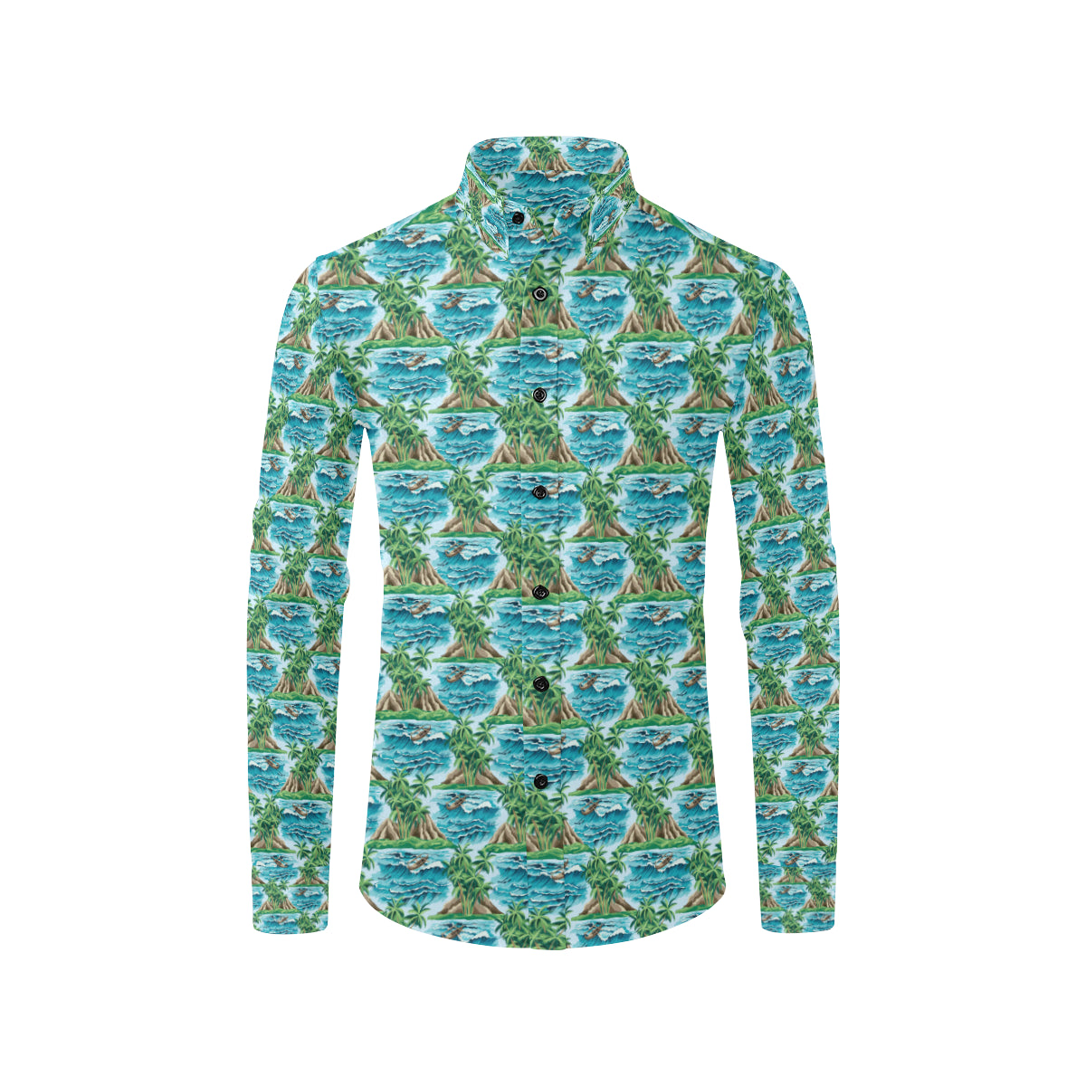 Palm Tree Hawaiian Themed Design Print Men's Long Sleeve Shirt