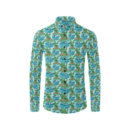 Palm Tree Hawaiian Themed Design Print Men's Long Sleeve Shirt