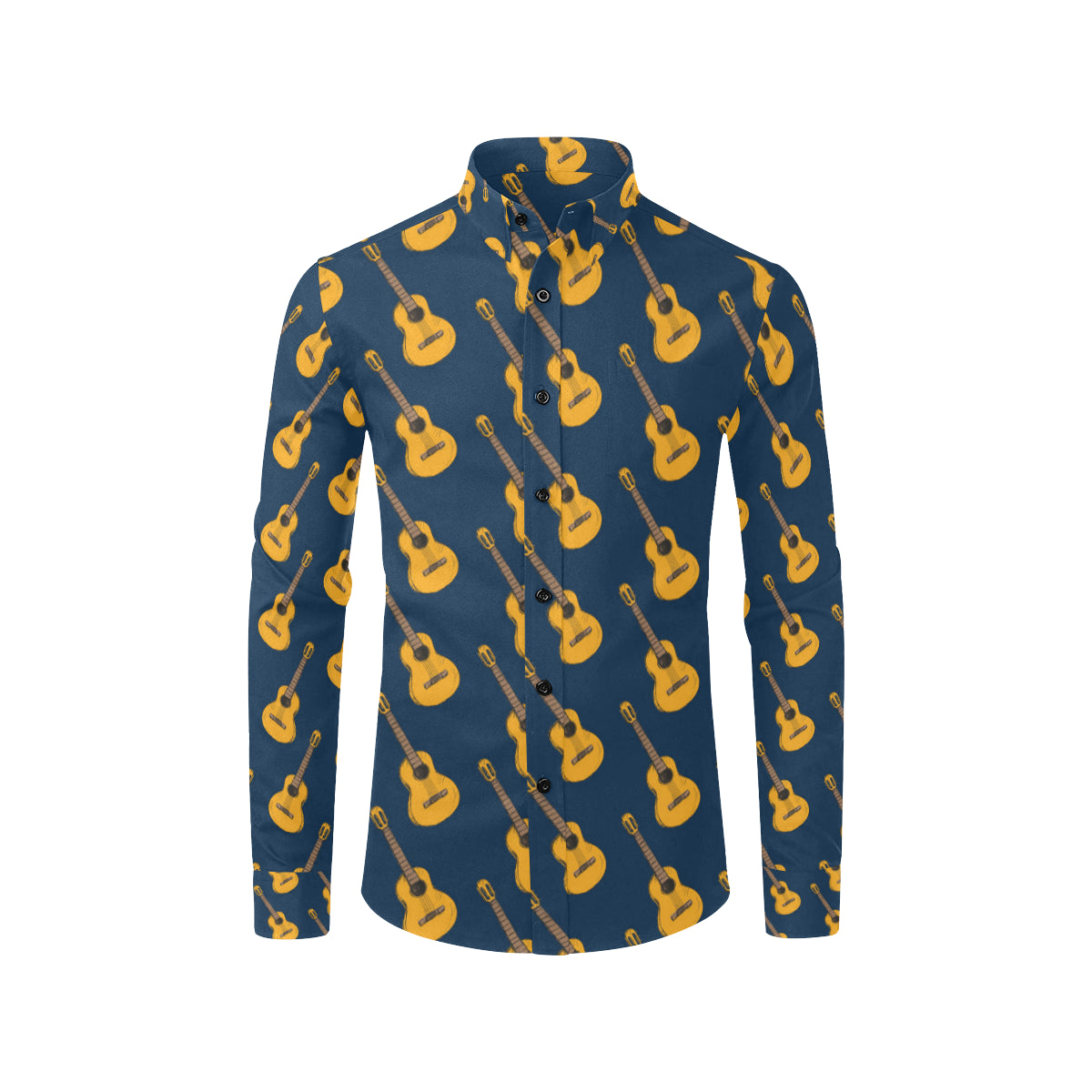 Acoustic Guitar Pattern Print Design 04 Men's Long Sleeve Shirt