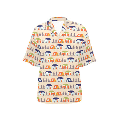Camper Tent Pattern Print Design 03 Women's Hawaiian Shirt