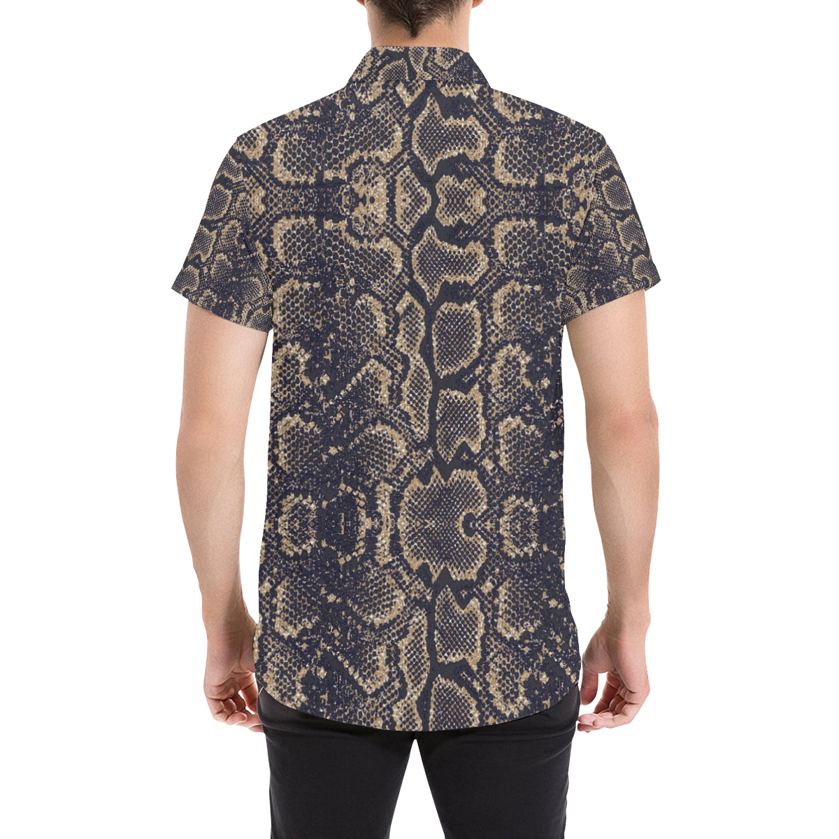 Snake Skin Pattern Print Men's Short Sleeve Button Up Shirt