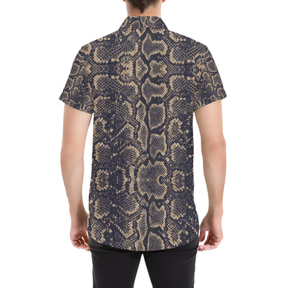 Snake Skin Pattern Print Men's Short Sleeve Button Up Shirt