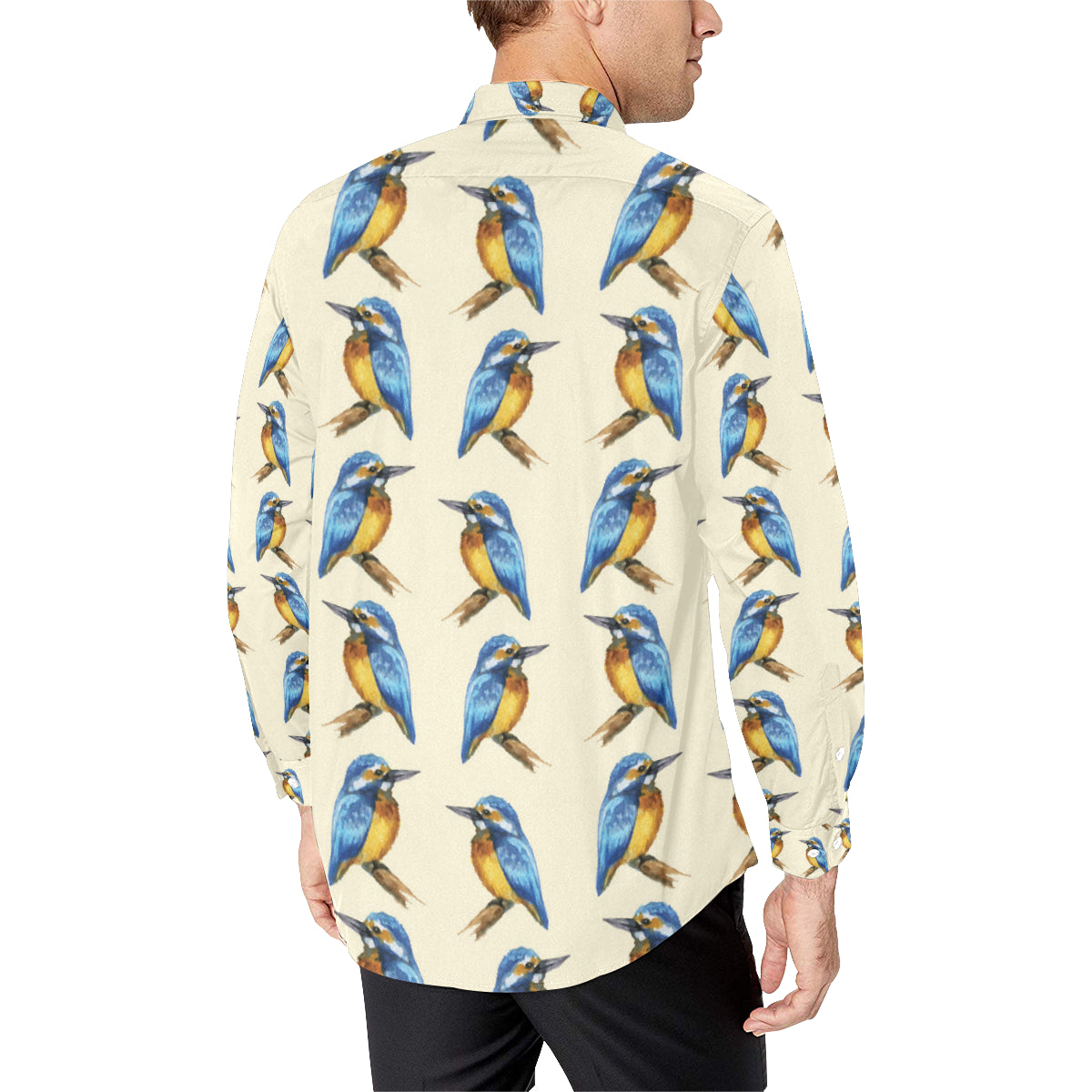 Kingfisher Pattern Print Design 01 Men's Long Sleeve Shirt