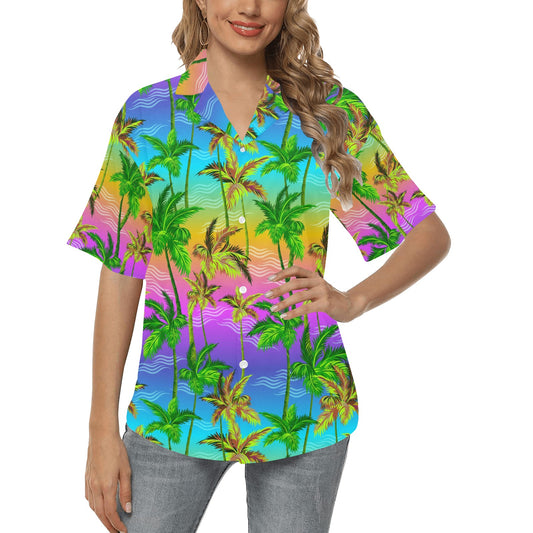 Palm Tree Rainbow Pattern Women's Hawaiian Shirt