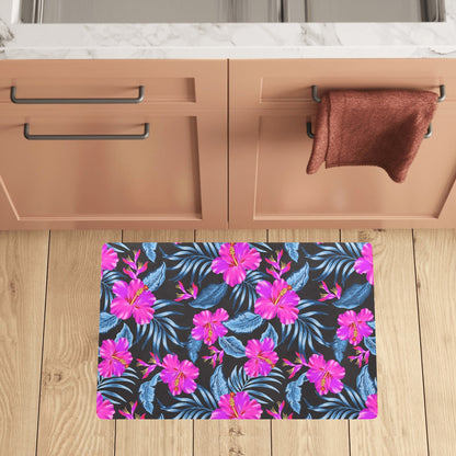 Neon Pink Hibiscus Pattern Print Design HB015 Kitchen Mat