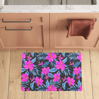 Neon Pink Hibiscus Pattern Print Design HB015 Kitchen Mat