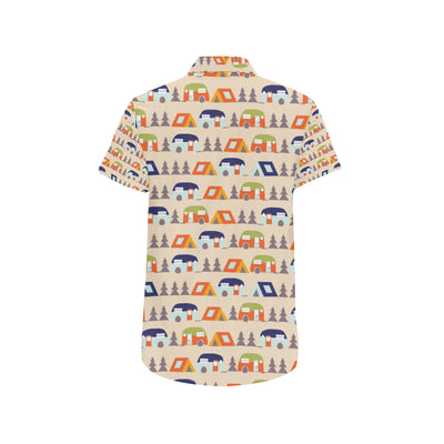 Camper Tent Pattern Print Design 03 Men's Short Sleeve Button Up Shirt