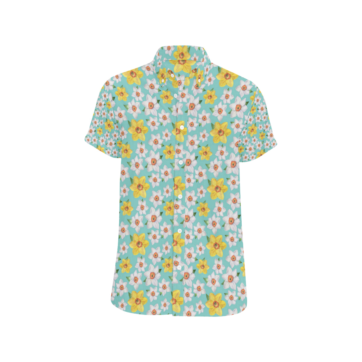 Daffodils Pattern Print Design 02 Men's Short Sleeve Button Up Shirt