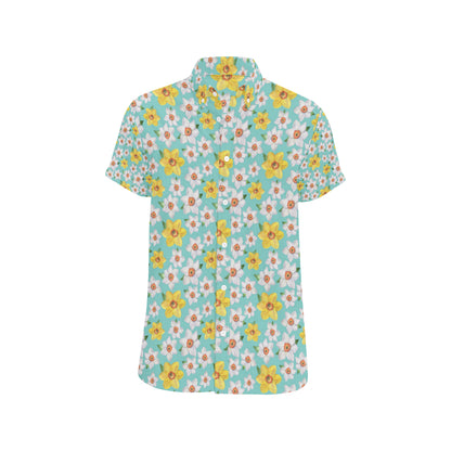 Daffodils Pattern Print Design 02 Men's Short Sleeve Button Up Shirt