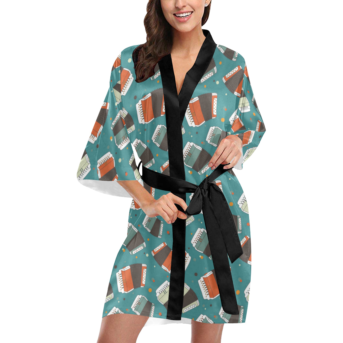 Accordion Pattern Print Design 02 Women's Short Kimono
