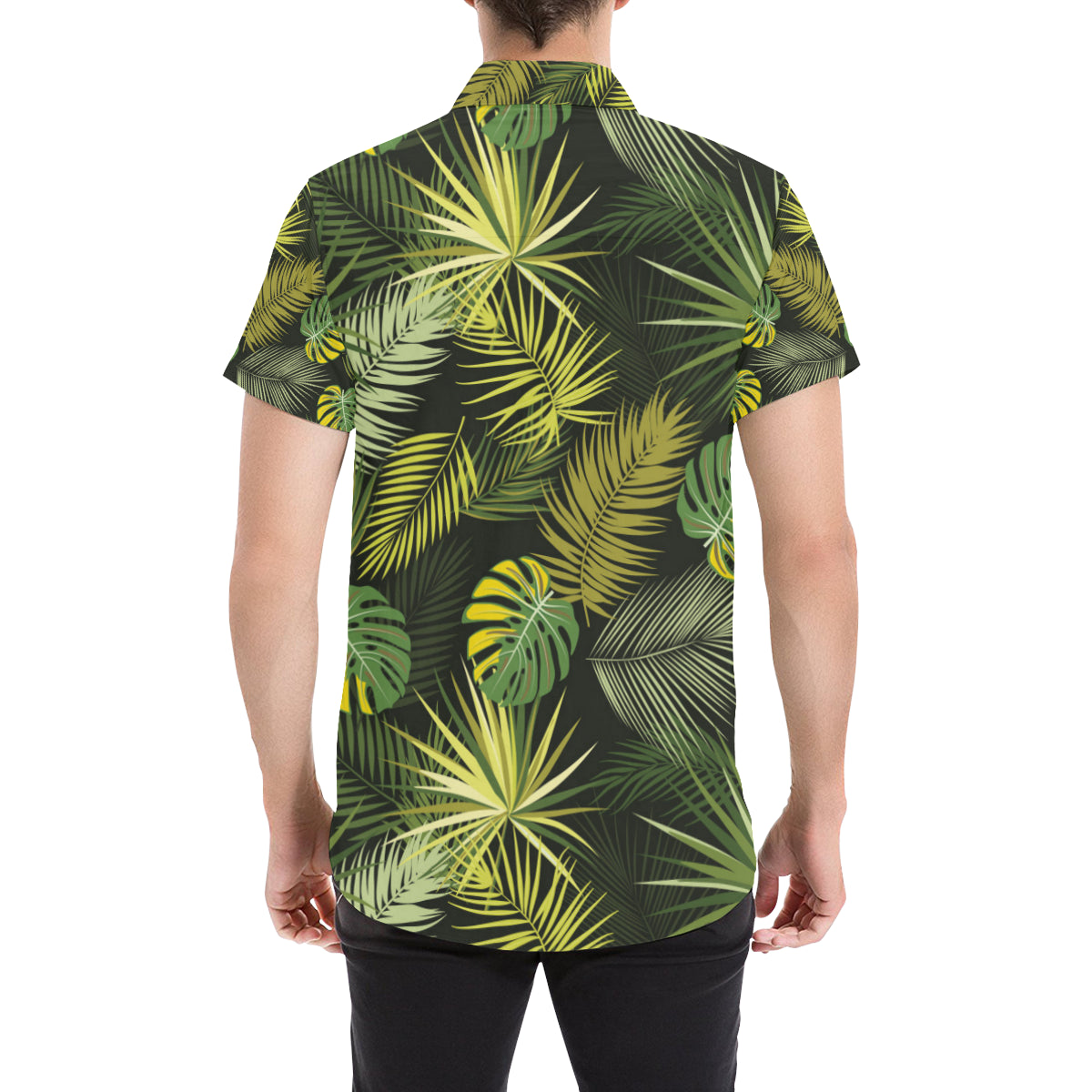 Palm Leaf Pattern Print Design A05 Men's Short Sleeve Button Up Shirt