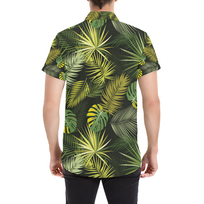 Palm Leaf Pattern Print Design A05 Men's Short Sleeve Button Up Shirt
