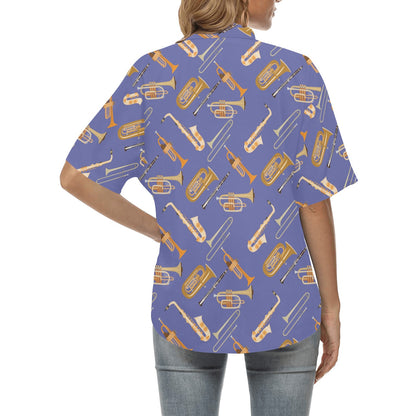Trombone Pattern Print Design 02 Women's Hawaiian Shirt
