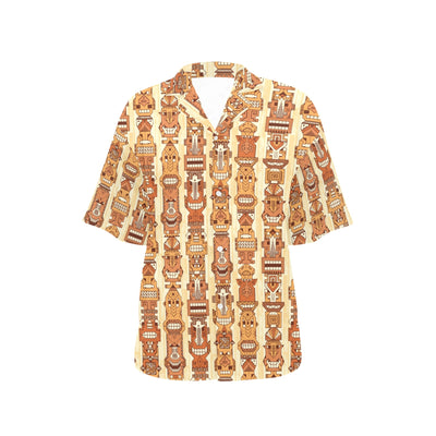 Tiki Orange Vertical Pattern Women's Hawaiian Shirt