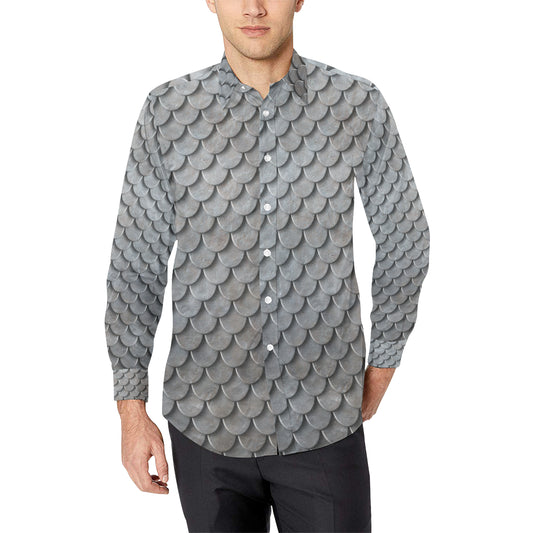 Armor Scales Pattern Print Design 03 Men's Long Sleeve Shirt