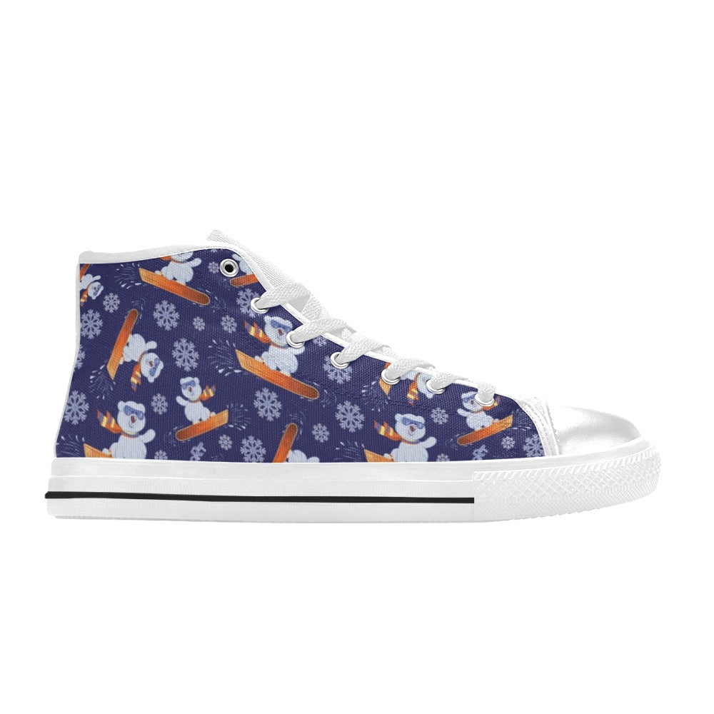 Snowboard Bear Print Design LKS305 High Top Women's White Shoes