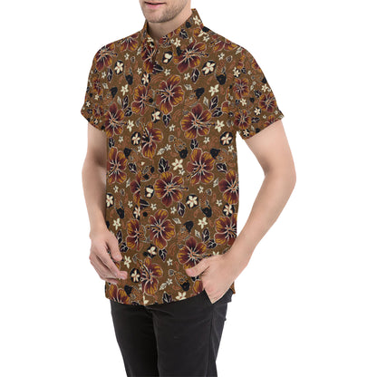 Hawaiian Themed Pattern Print Design H01 Men's Short Sleeve Button Up Shirt