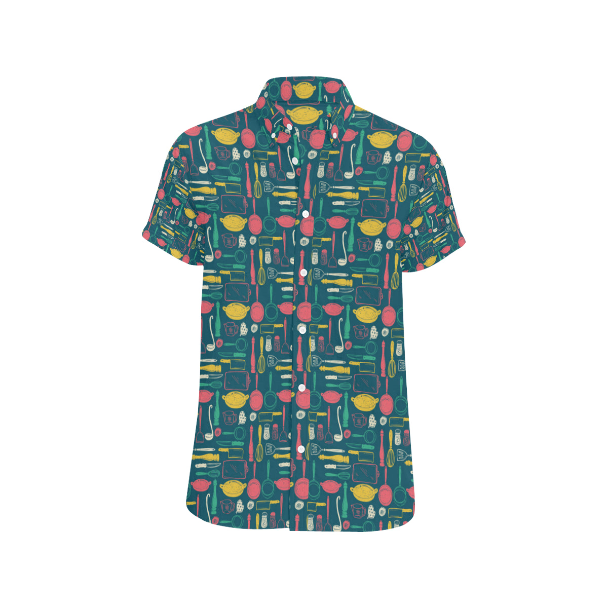 Cooking Kitchen Tools Pattern Print Design 01 Men's Short Sleeve Button Up Shirt