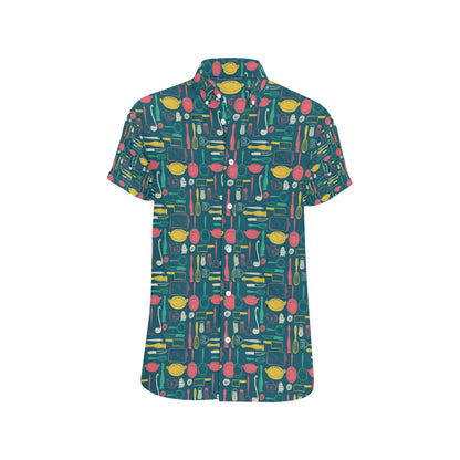 Cooking Kitchen Tools Pattern Print Design 01 Men's Short Sleeve Button Up Shirt
