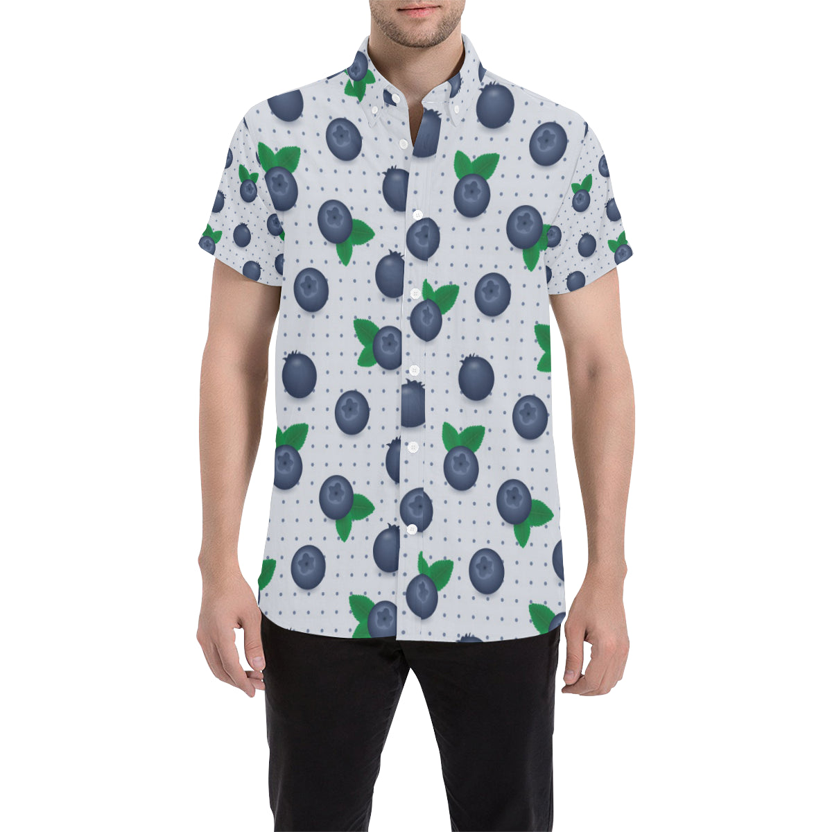 Blueberry Pattern Print Design BB02 Men's Short Sleeve Button Up Shirt