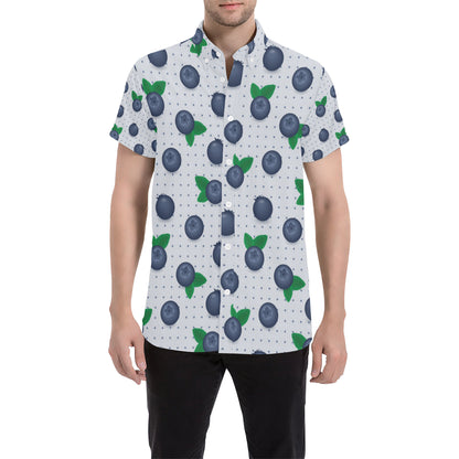 Blueberry Pattern Print Design BB02 Men's Short Sleeve Button Up Shirt