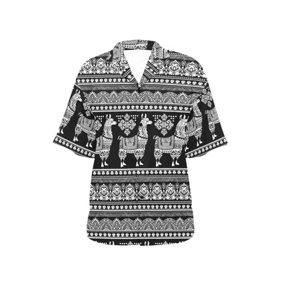 Llama Aztec Style Pattern Print Design 01 Women's Hawaiian Shirt