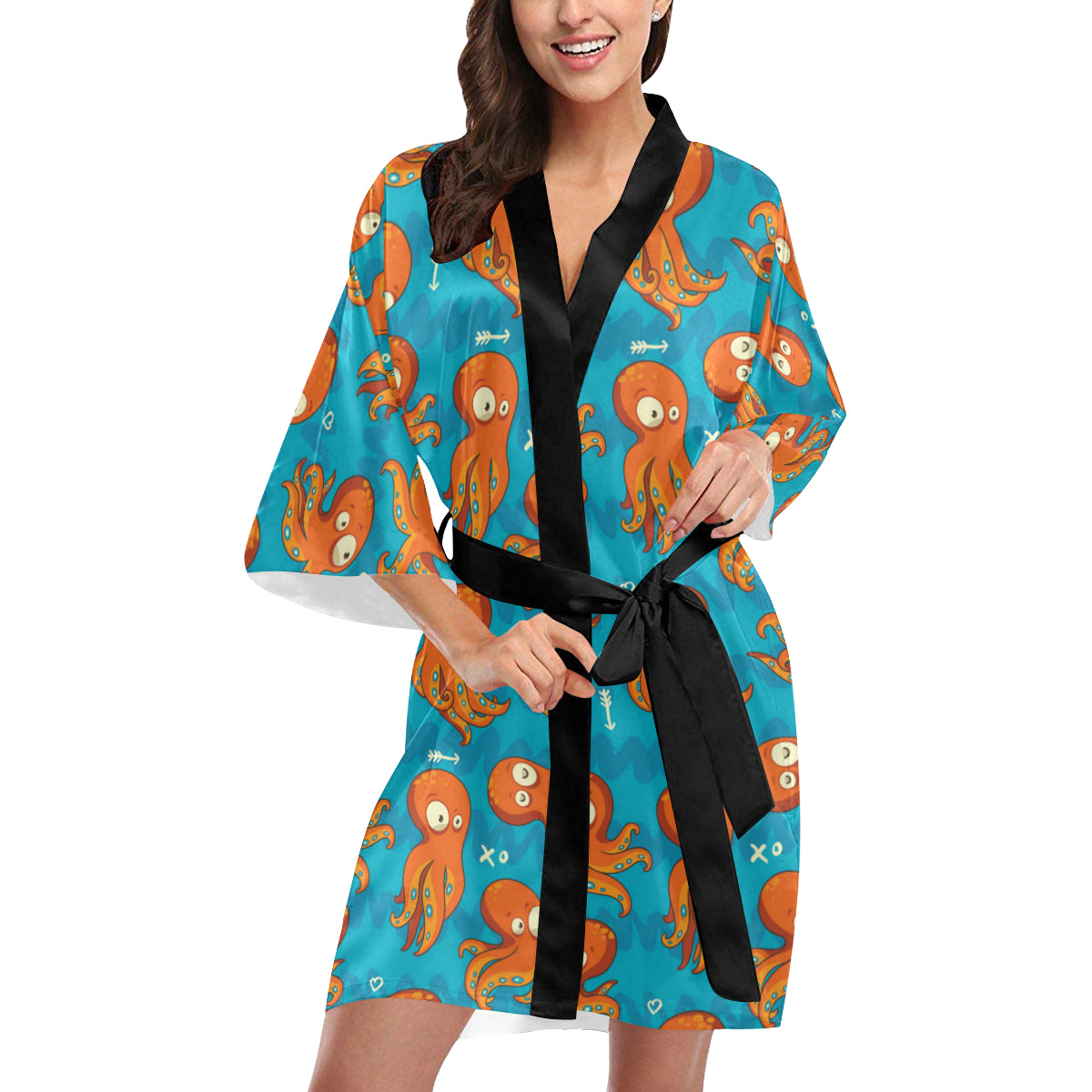 Octopus Pattern Print Design A02 Women's Short Kimono