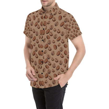 Coffee Pattern Print Design 07 Men's Short Sleeve Button Up Shirt