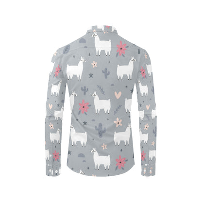 Llama Pattern Print Design 010 Men's Long Sleeve Shirt
