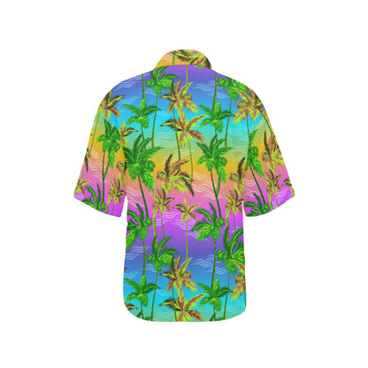 Palm Tree Rainbow Pattern Women's Hawaiian Shirt