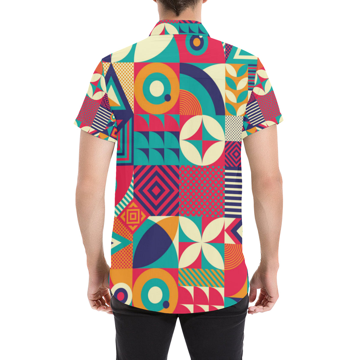 Mosaic Pattern Print Design 03 Men's Short Sleeve Button Up Shirt