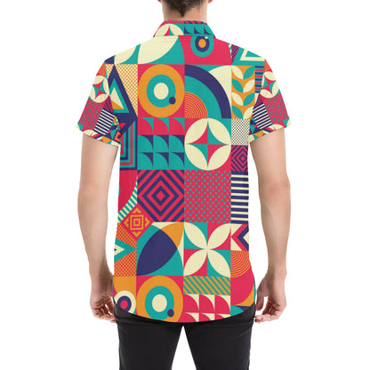 Mosaic Pattern Print Design 03 Men's Short Sleeve Button Up Shirt