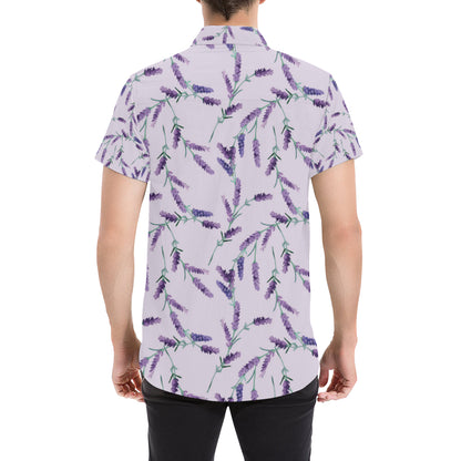 Lavender Pattern Print Design 02 Men's Short Sleeve Button Up Shirt